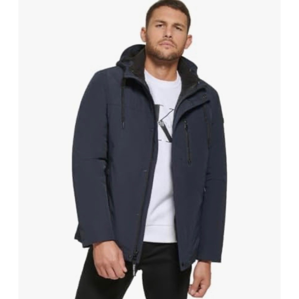 Calvin Klein Mens 3-in-1 Systems Jacket Atlantic Blue Water Resistant Hooded L